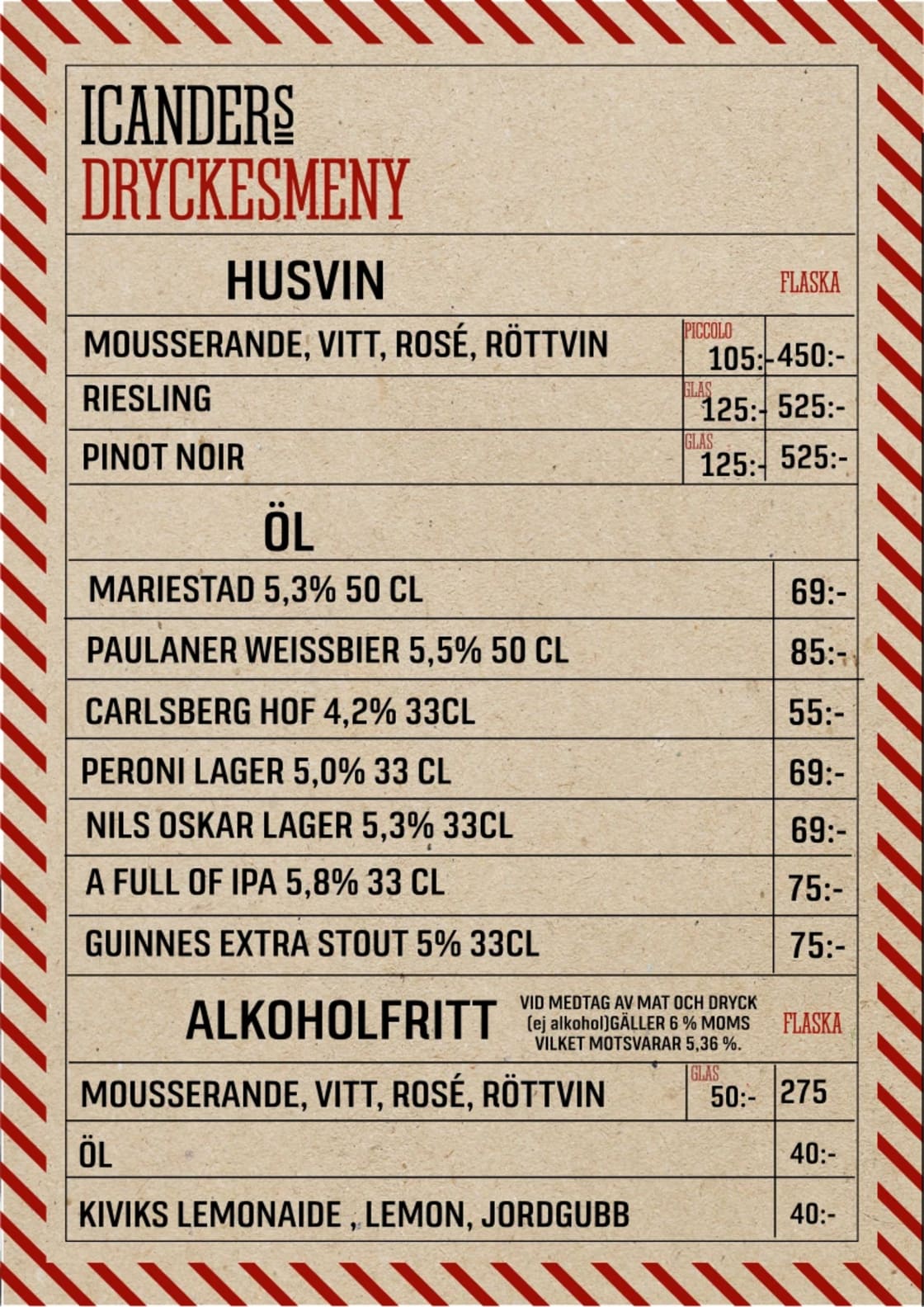Dryckes meny april