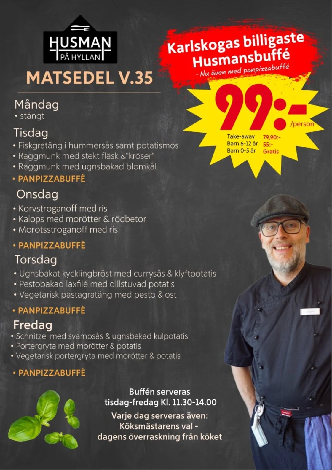 Veckans matsedel Husman på hyllan v.35 2026