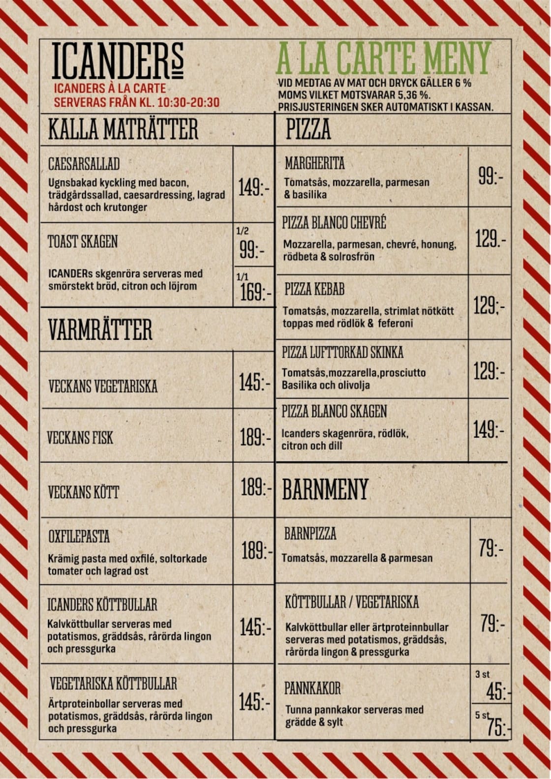 a la carte meny april