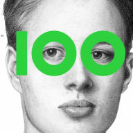 En persons ansikte med siffran 100 placerad över ögonen.