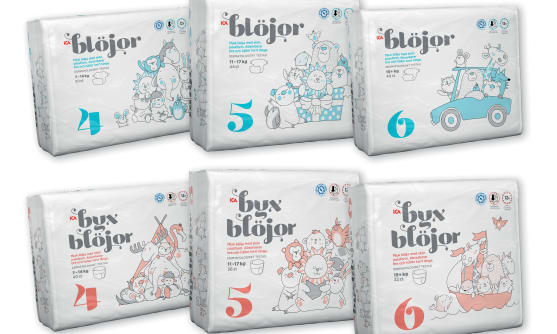 ICAs sortiment av blöjor och byxblöjor