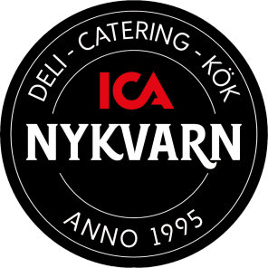 ICA Nykvarn Emblem Deli - Catering - Kök - Anno 1995
Svart rund symbol med Vit text och ICAs logotyp i rött