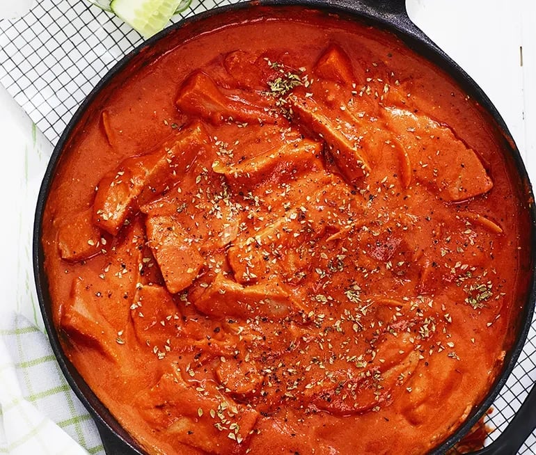 korvstroganoff krossade tomater