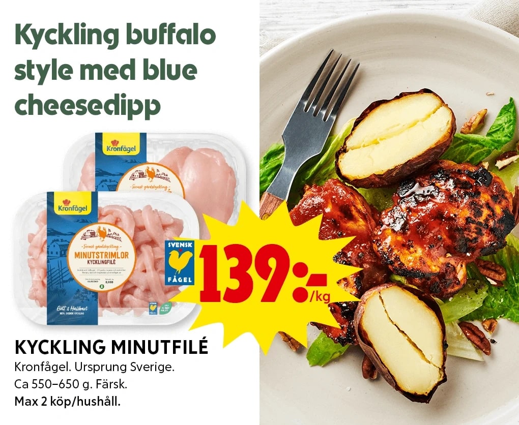 Kyckling buffalo style med blue cheesedipp