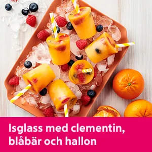 Isglass med clementin, blåbär och hallon