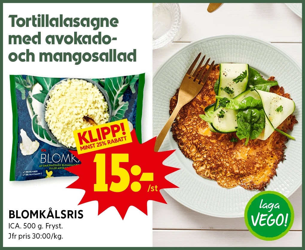 Tortillaslasagne med avokado och mangosallad