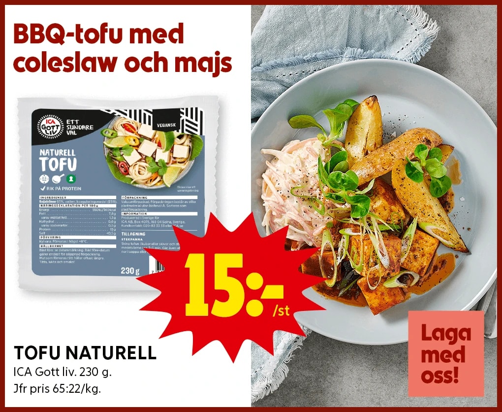 BBQ-tofu med coleslaw och majs