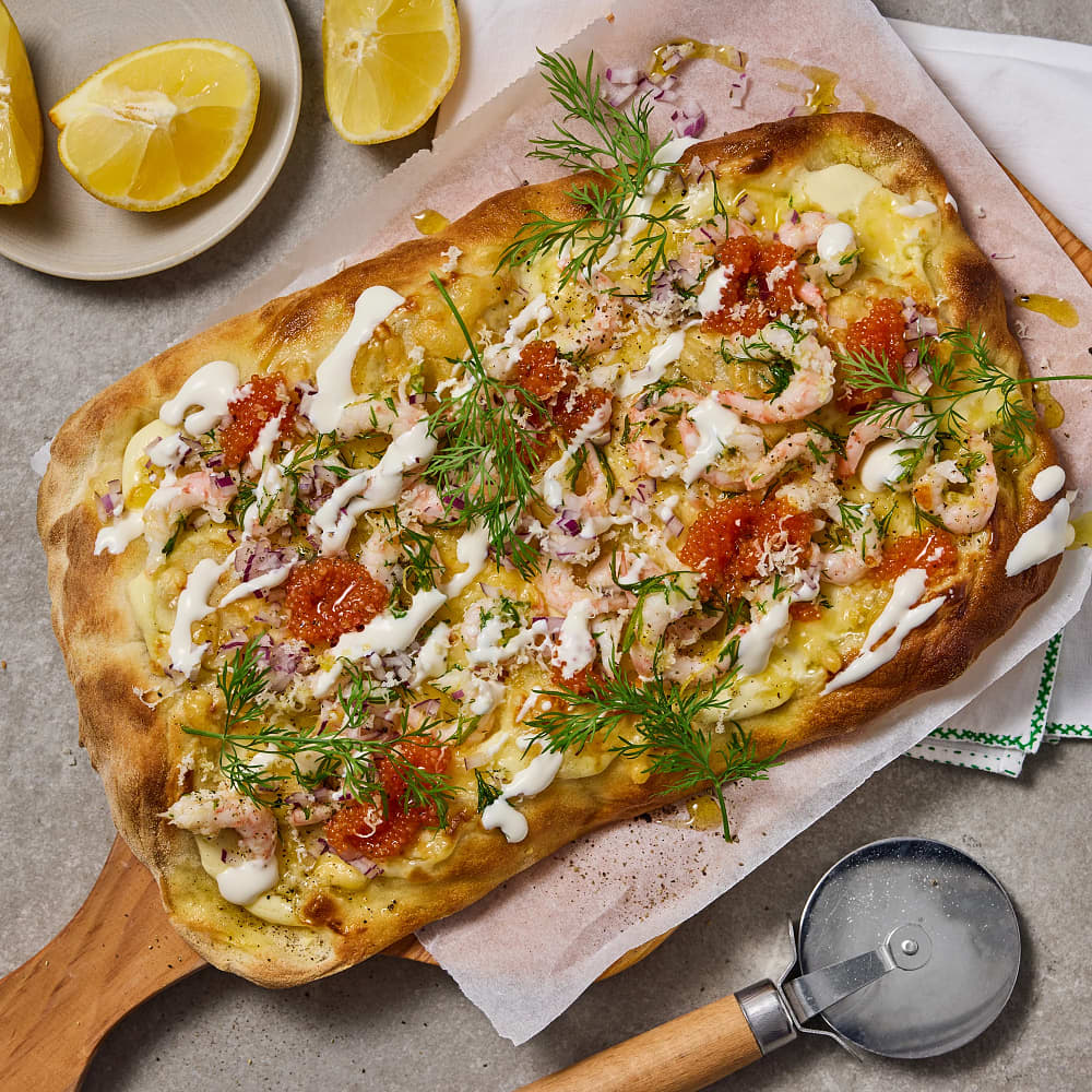 Pinsa med räkor
