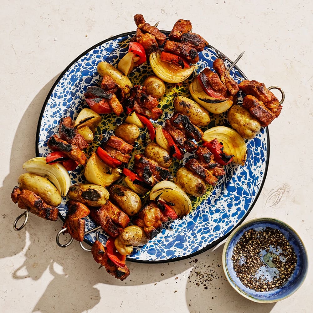 Grillspett med fläskkarré och potatis