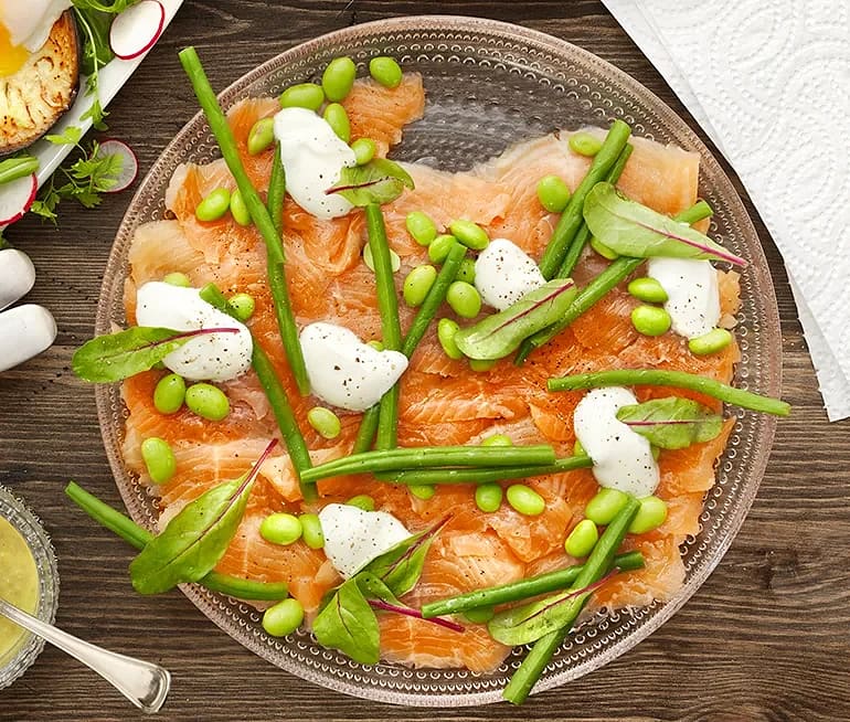 Rödingcarpaccio med ärtcitronette