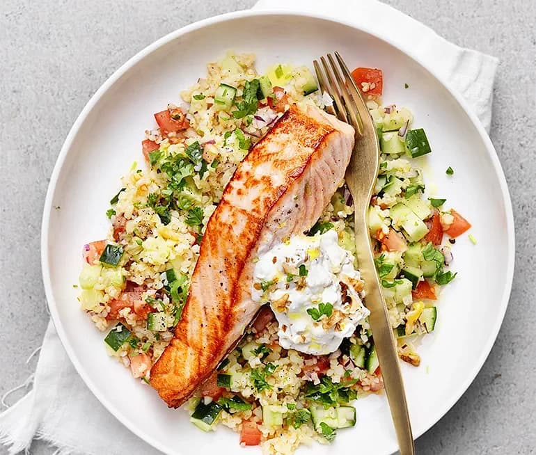 Lax med tabbouleh och valnötscrème