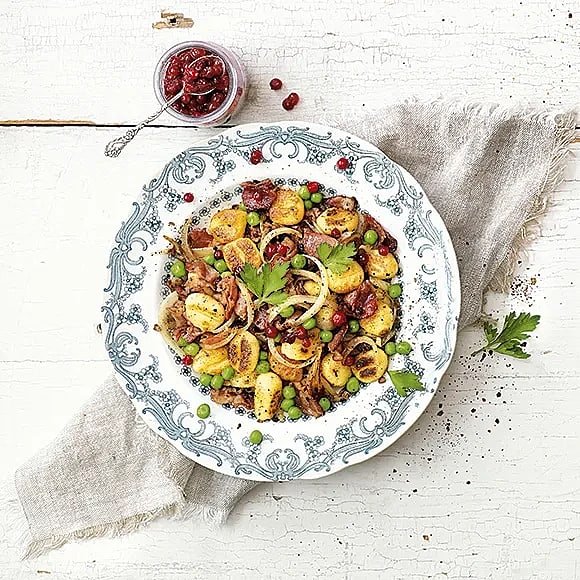 Stekt gnocchi med bacon och kryddpeppar-image