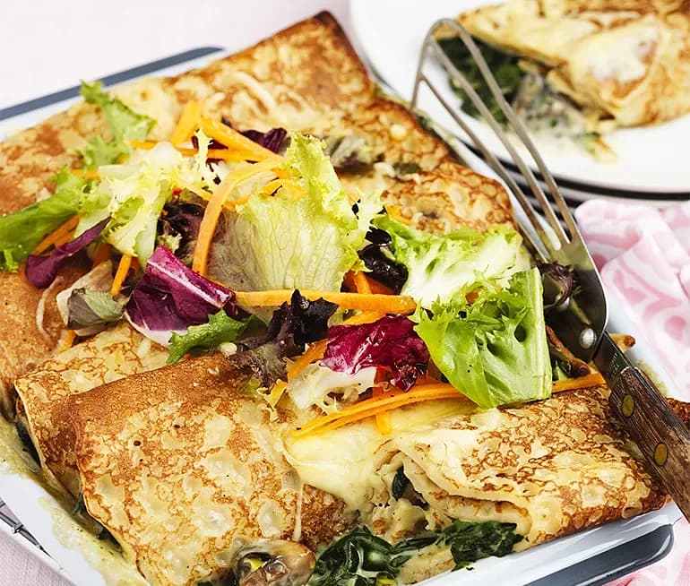 Crêpes med champinjoner och spenat