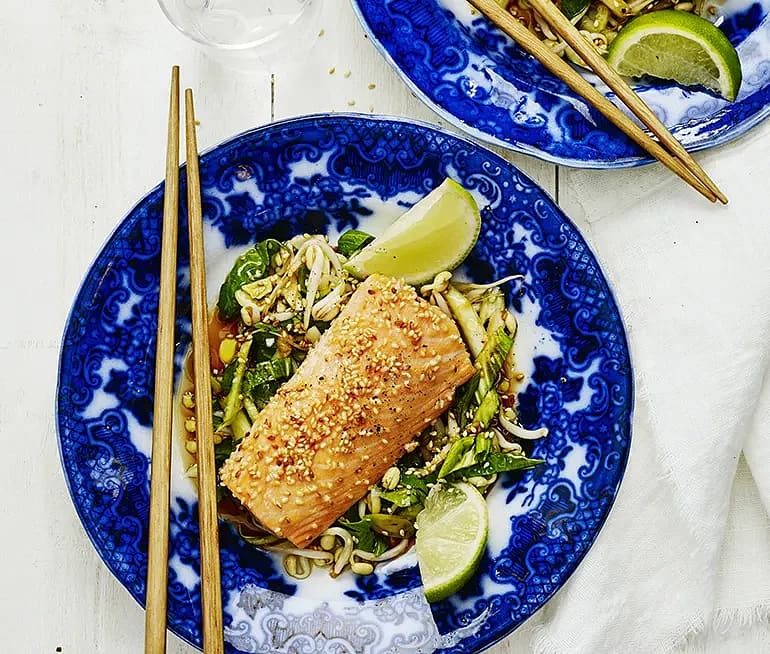 Sesambakad lax med soja och ingefära