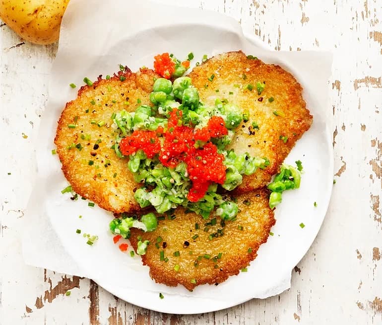 Råraka med krämigt ärtstomp och tångcaviar
