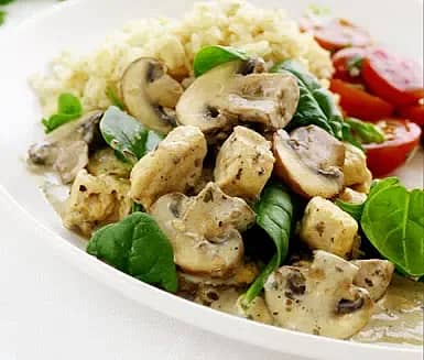 Quorn med skogssvamp och spenat