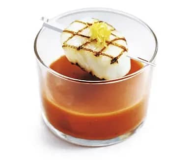 Tomatshot med grillad pilgrimsmussla