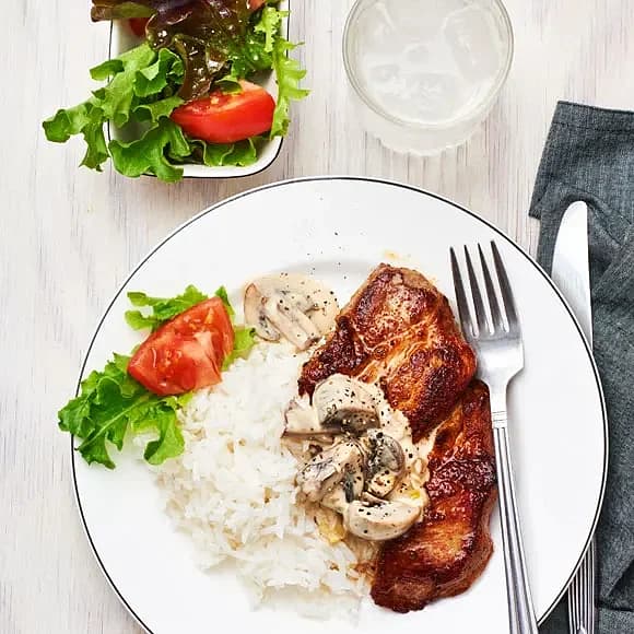 Fläskkarré med stuvade champinjoner