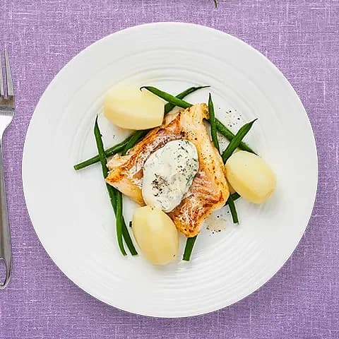Torsk med dillmajonnäs och haricots verts