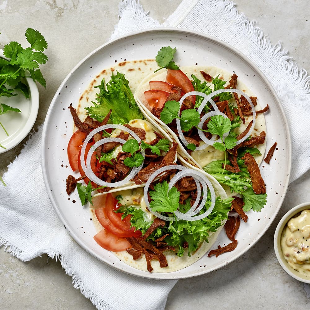 Pulled beans i tortillabröd cheddarkräm