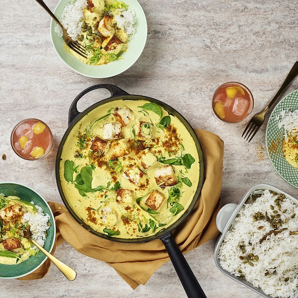 Panéer med curry och spenat