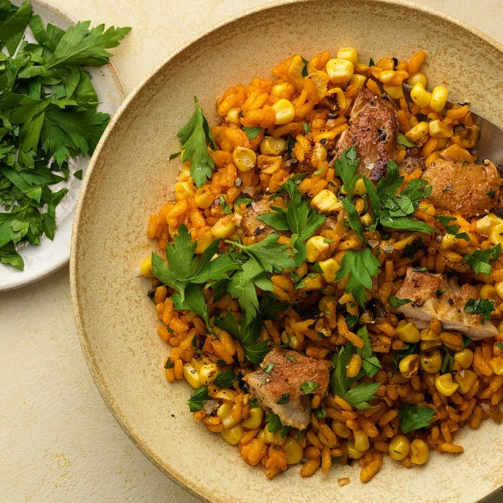 Paella med kyckling och majs