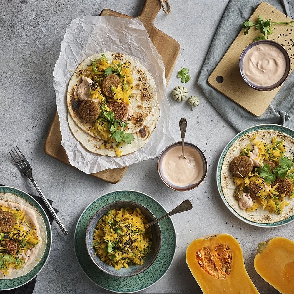 Falafel med pumpa och chilifraiche