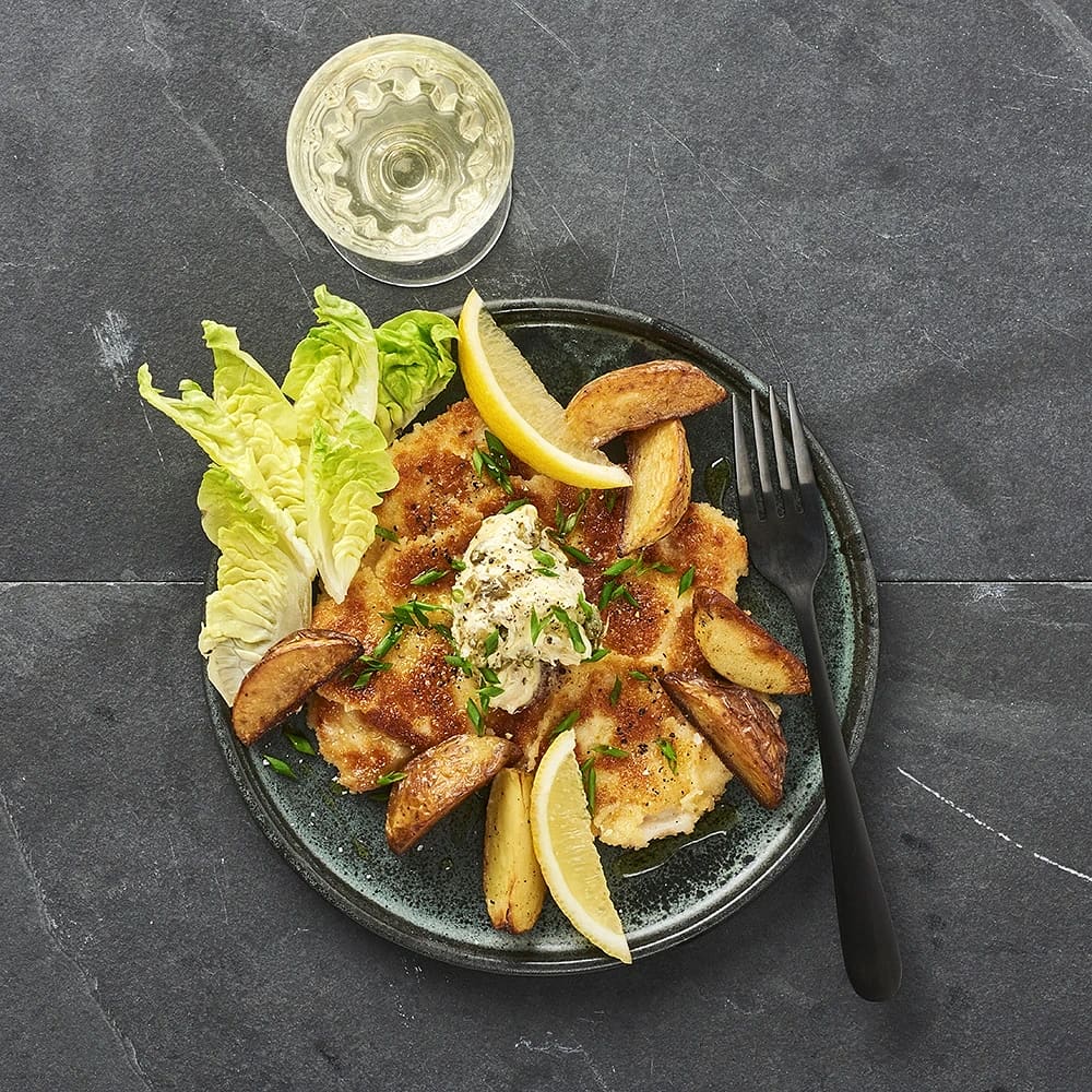 Skinkschnitzel med citron- och kaprissmör