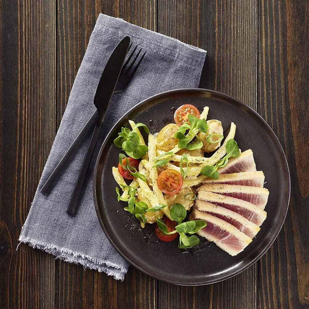 Tonfisk med potatis i senapsdressing med vaxbönor