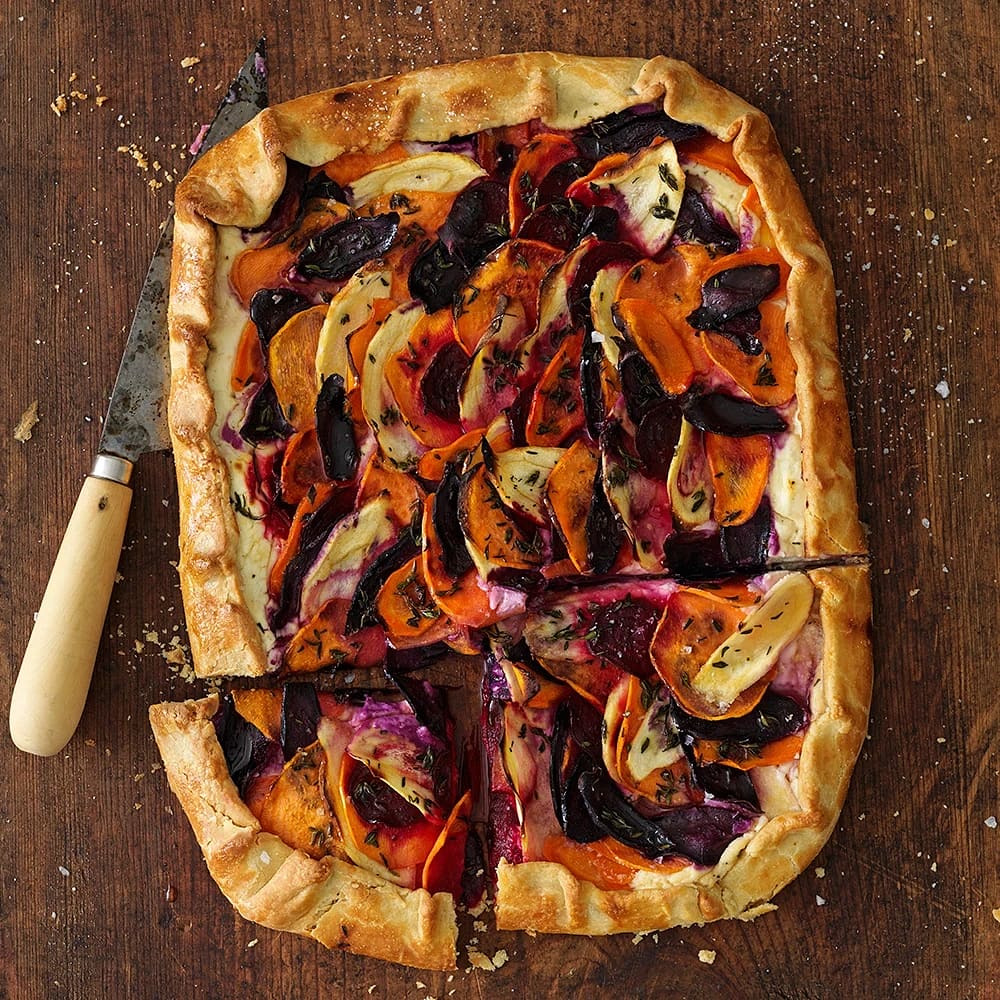 Galette med rotfrukter och chèvre