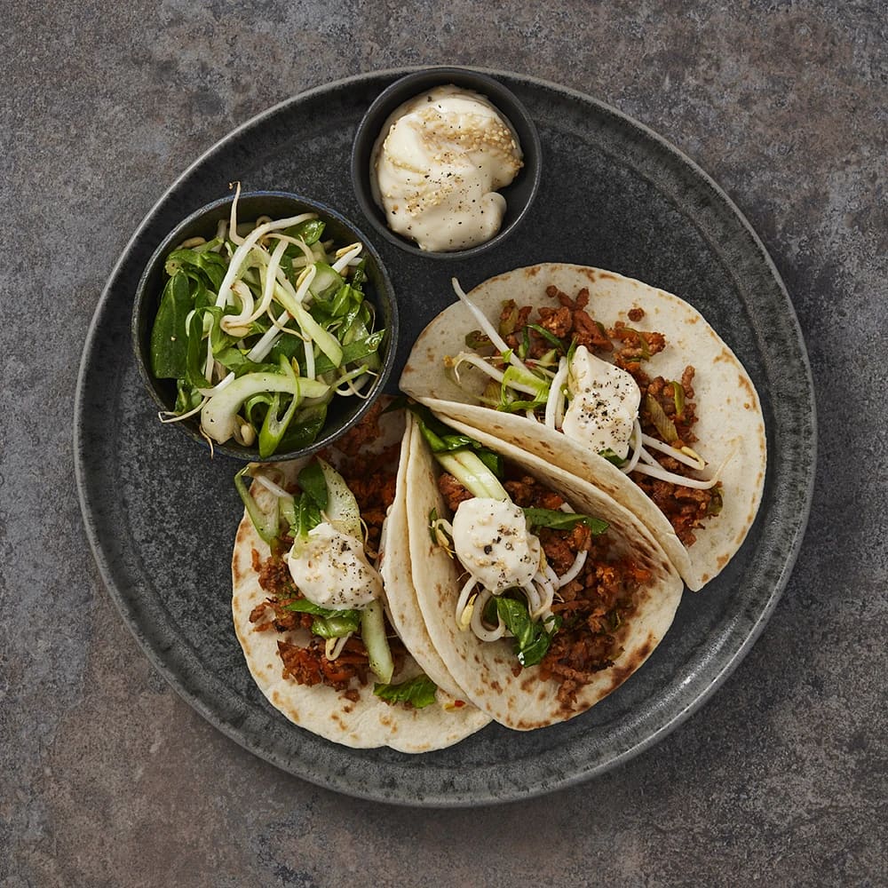 Ingefärsstekt färs med pak choi och böngroddar