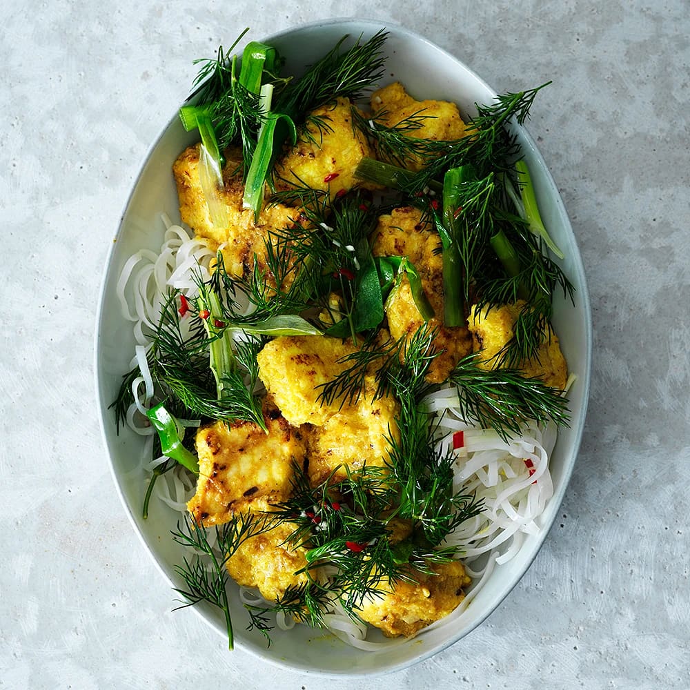 Stekt vit fisk med ingefära och dill