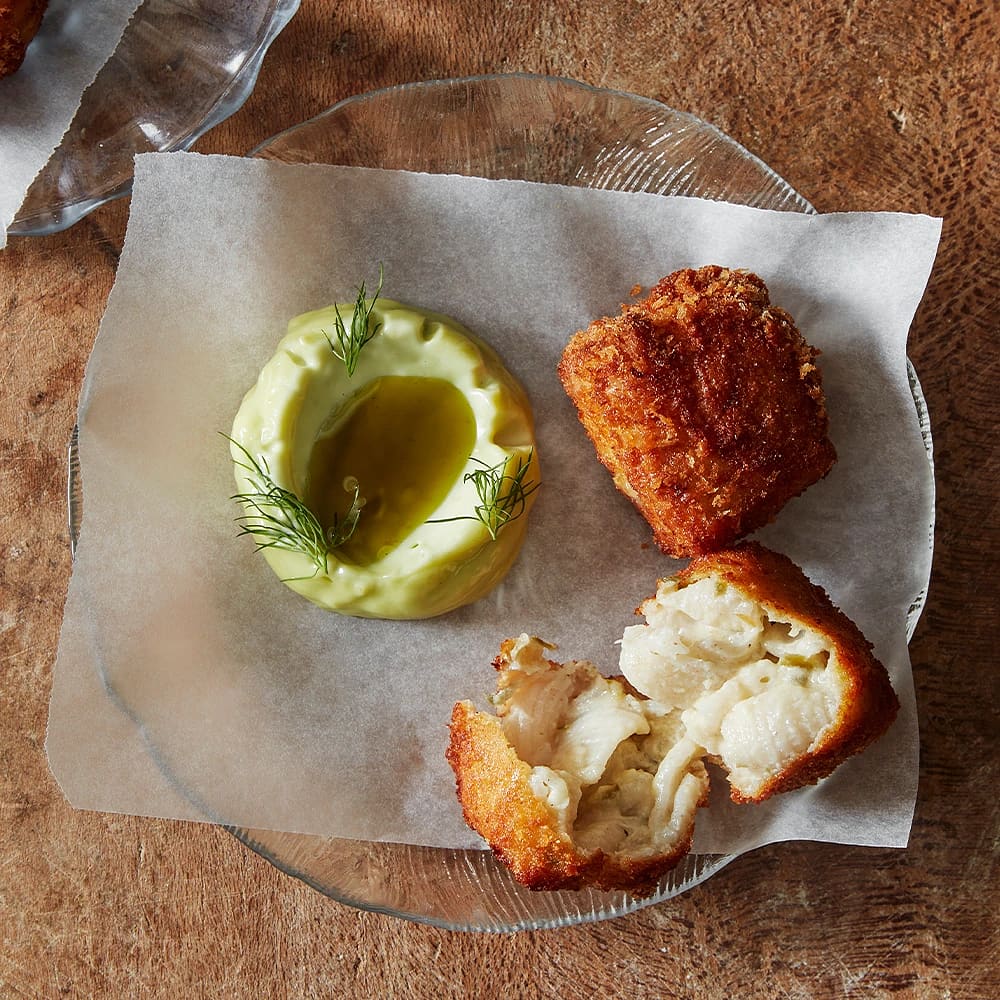 Pastakroketter med citron- och dillmajonnäs