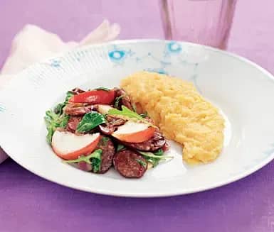 Äppelkorv med rotfruktspuré