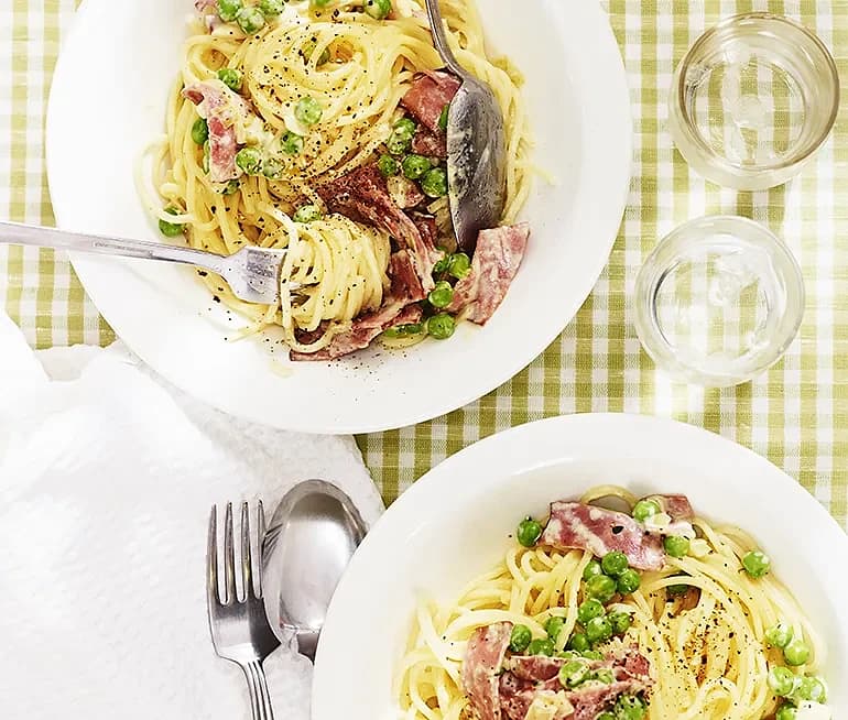 Pasta carbonara med kalkonbacon | Recept 