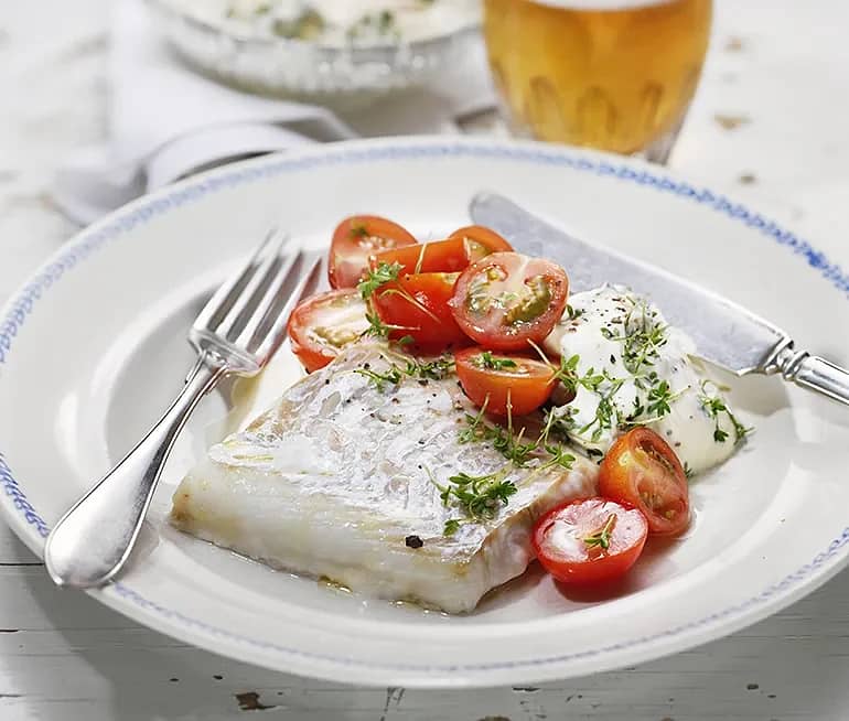 Torsk med tomat och krassedipp