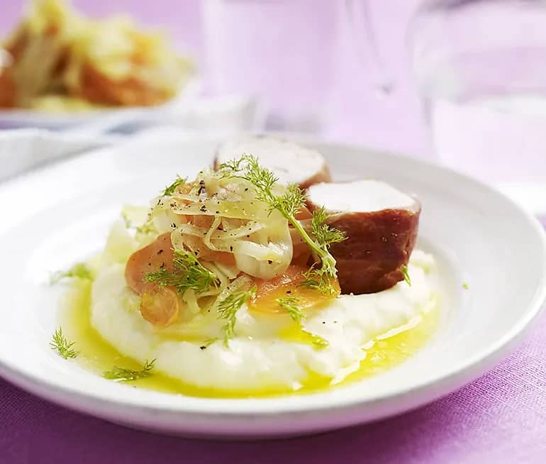 Kycklingrulle parma med potatispuré och fänkålsdill