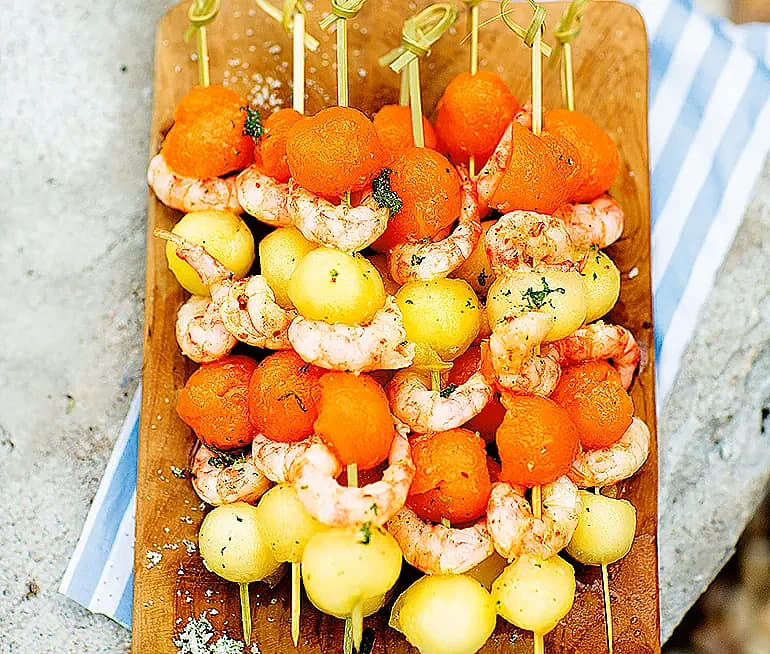 Minispett med räkor och melon