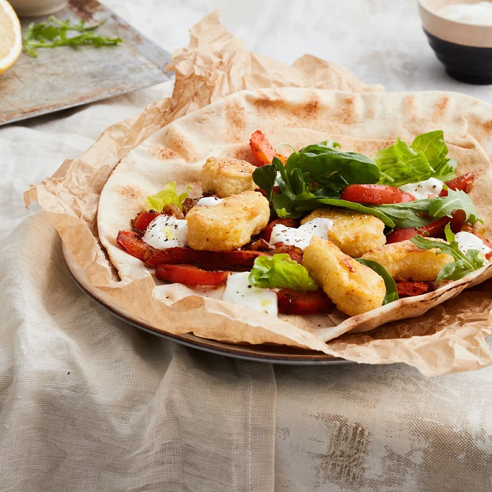 Nuggets och shawarmastekta grönsaker i bröd
