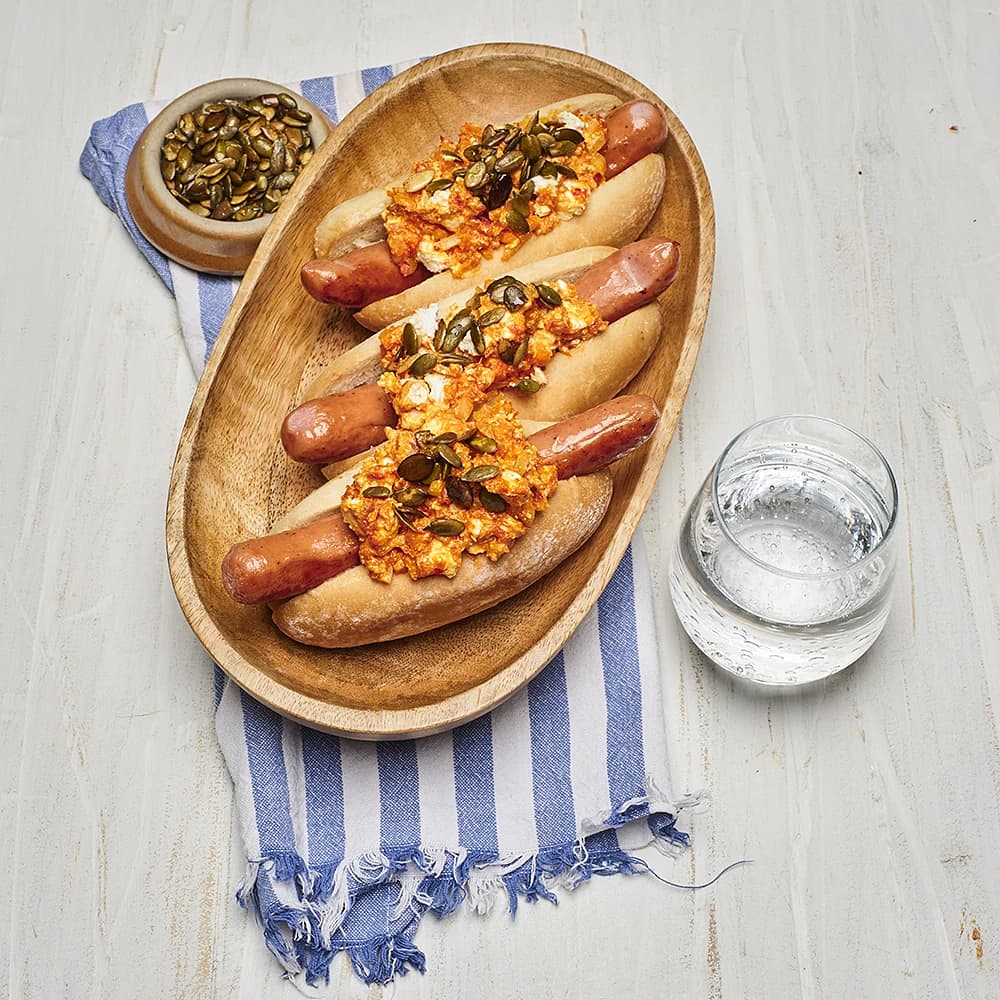 Korvtopping på ajvar, vitost och pumpakärnor