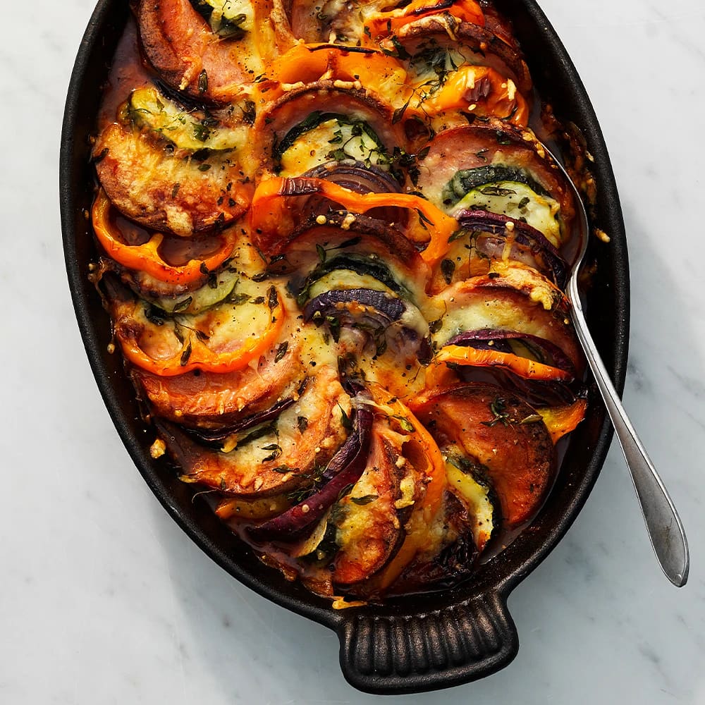 Falukorv i ugn med ratatouille