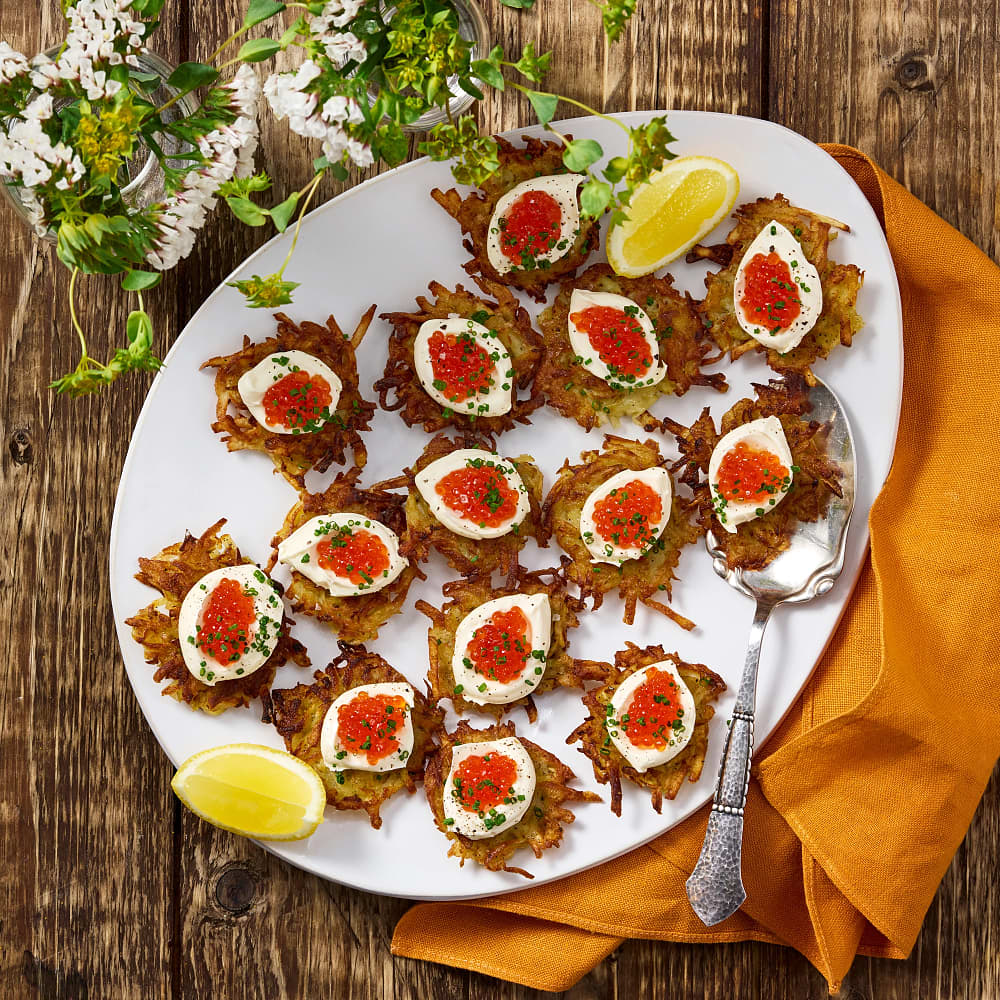 Latkes med crème fraiche och rom