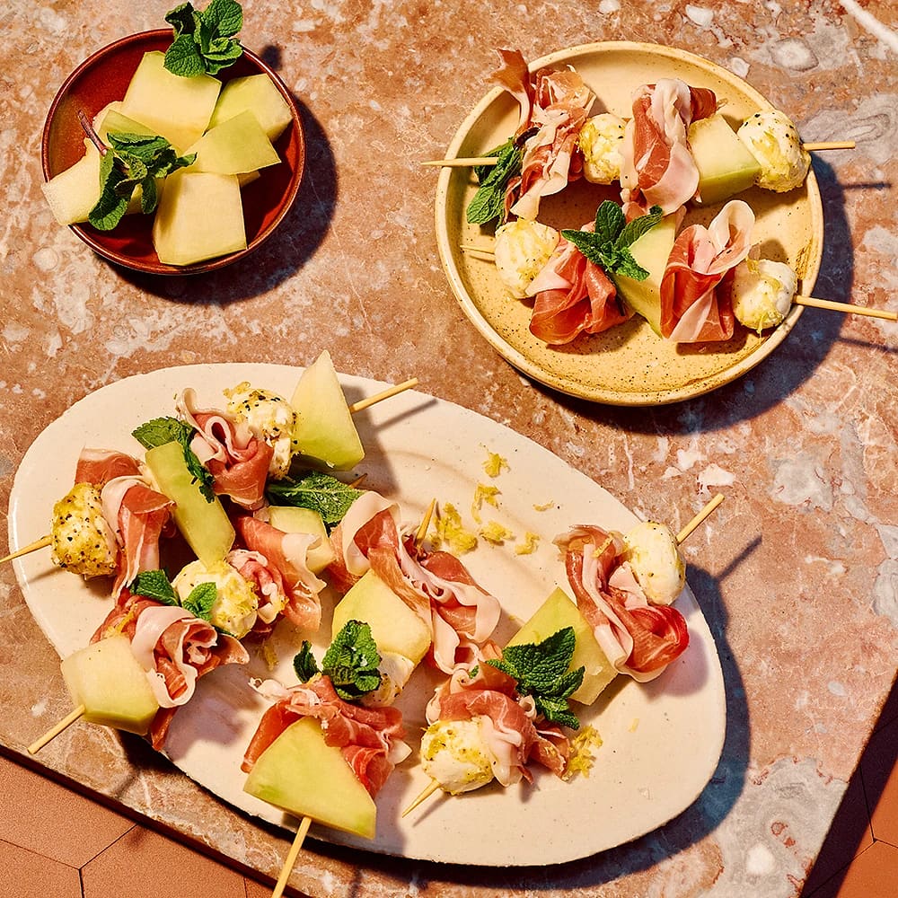 Spett med parmaskinka, melon och mynta