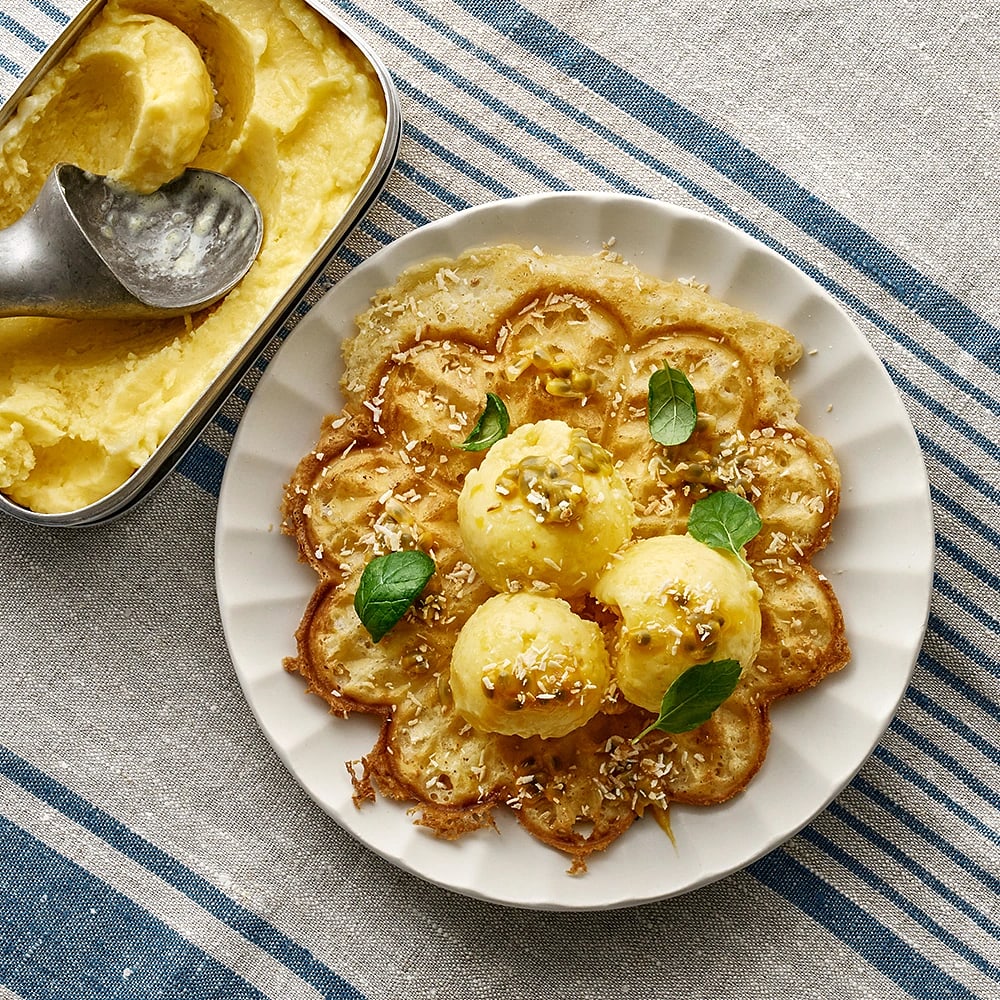 Kokosvåfflor med mangoglass