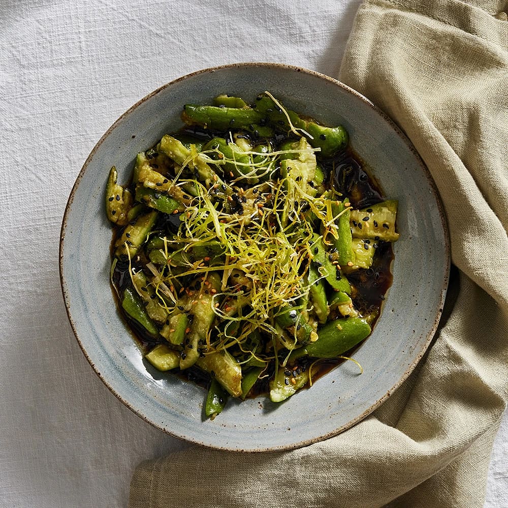 Wasabigurka med krispig purjolök