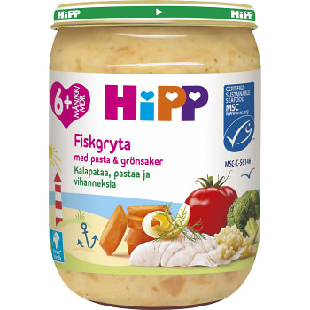 Barnmat Mumsig Fiskgryta med pasta & grönsaker 6mån 190g Hipp