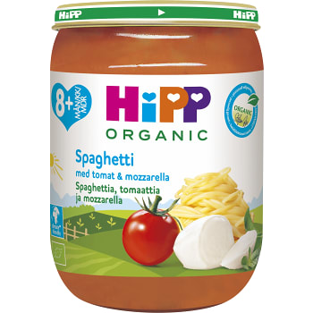 Spaghetti tomat & mozzarella Från 8m Ekologisk 190g Hipp