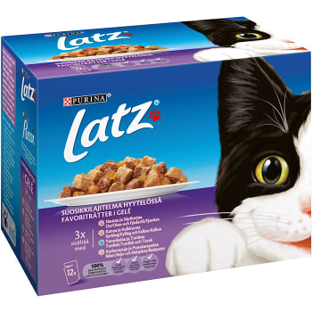 Kattmat Våt Favoriträtter i gele 100g 12-p Latz