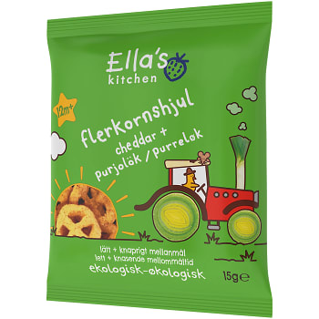 Flerkornshjul Cheddar & purjolök Ekologisk 15g Från 12m Ellas Kitchen