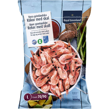 Räkor med skal 70-90st/kg Fryst 1000g Royal Greenland